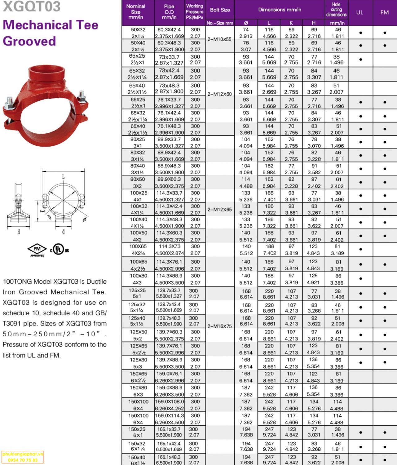 Dimension Mechanical Tee grooved Fittings