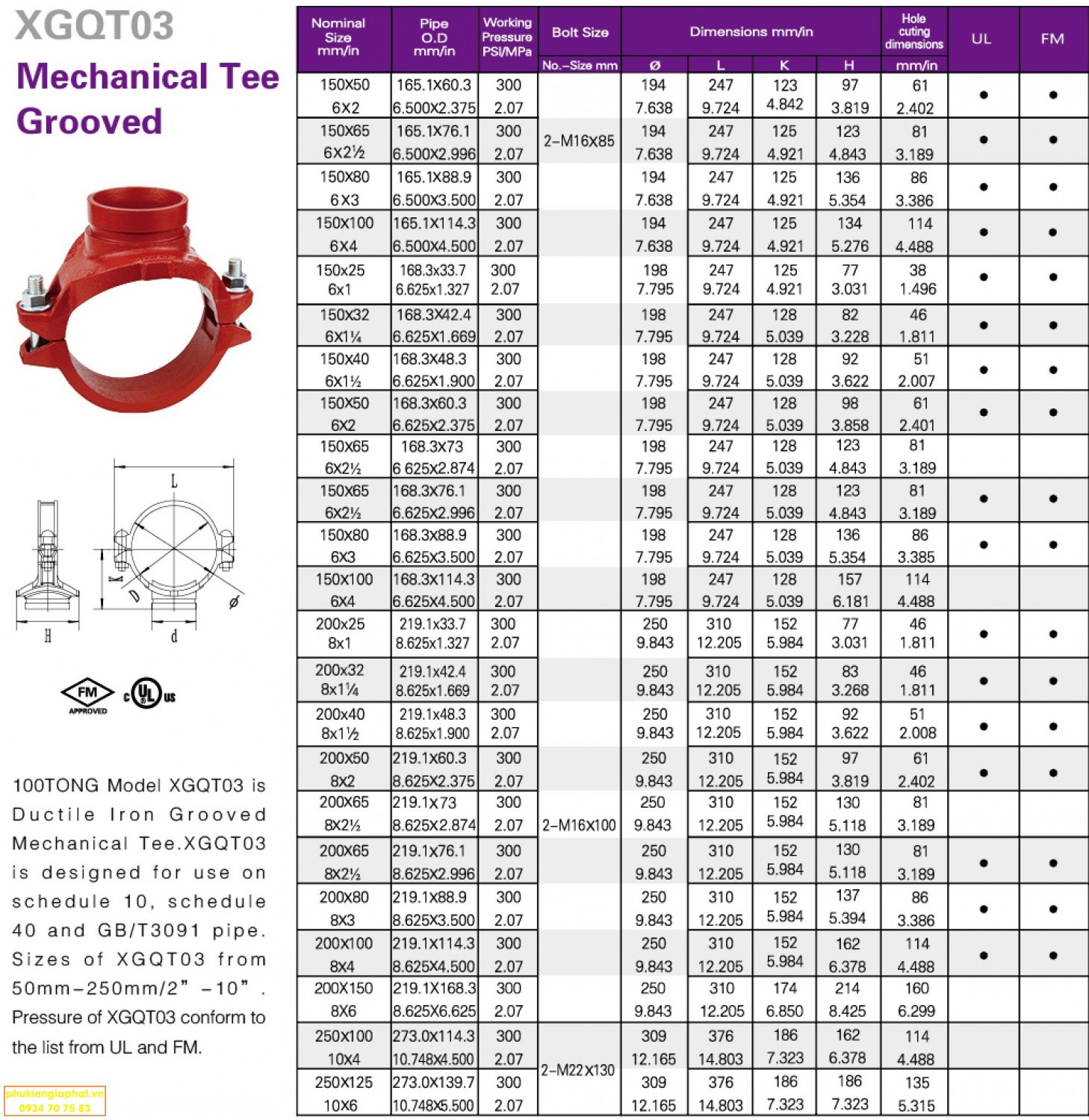 Dimension Mechanical Tee grooved Coupling